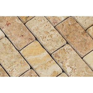 Valencia Travertine 2 X 4 Brick Mosaic Tile, Tumbled (LOT of 50 SHEETS) - Tilefornia