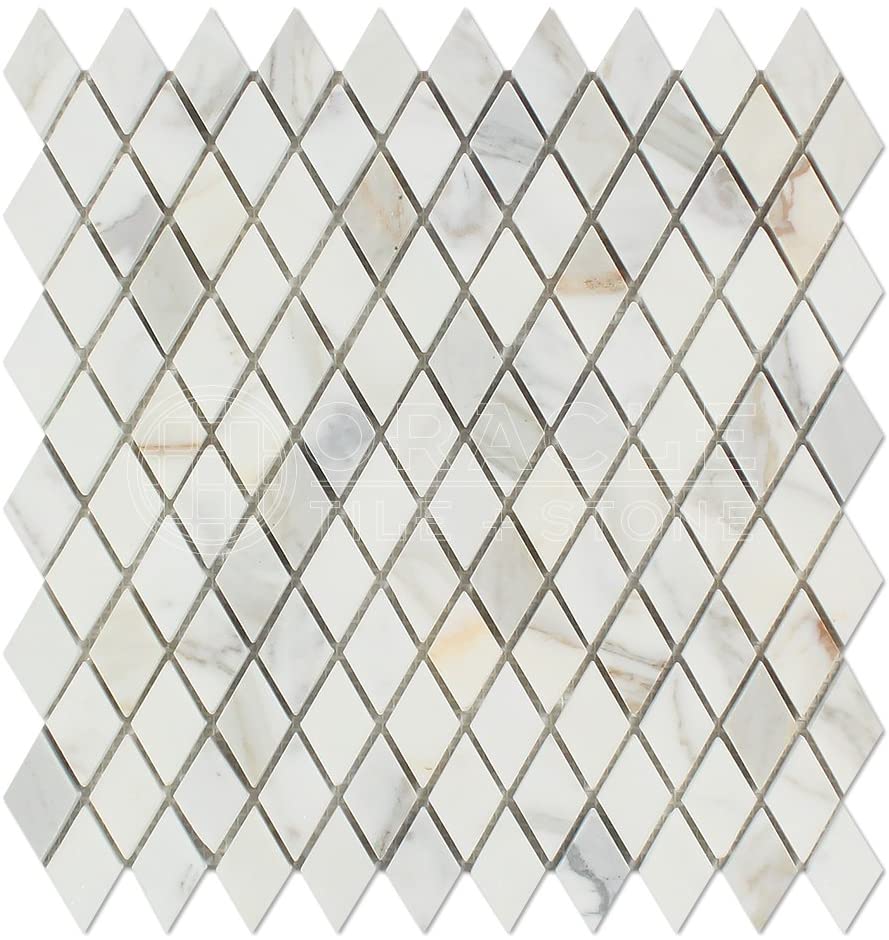 Calacatta Gold (Italian Calcutta) Marble Diamond - Rhomboid Mosaic Tile, Polished - Tilefornia
