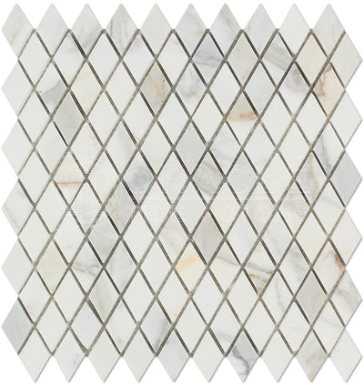 White Calacatta Gold Marble Diamond Mosaic Tile, Polished