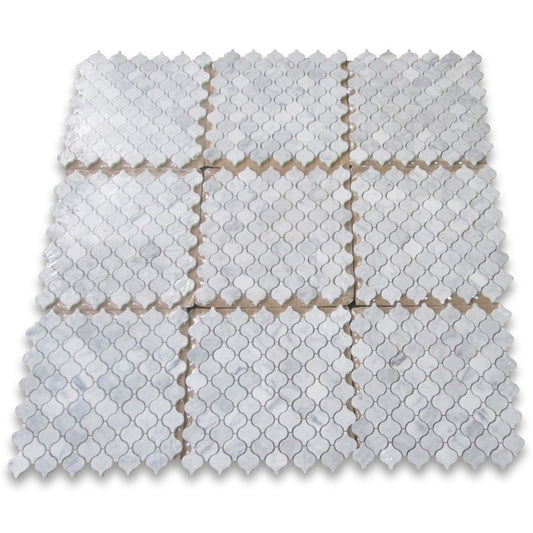 Carrara White Italian Carrera Marble Mini Lantern Shaped Arabesque Baroque Mosaic Tile Honed - Tilefornia