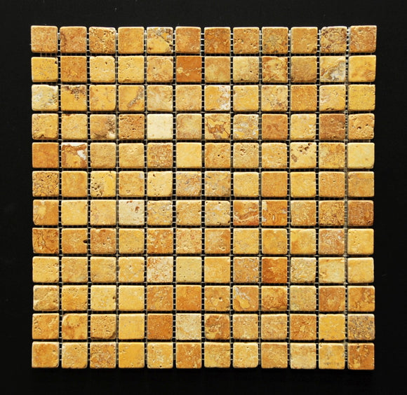Gold/Yellow 1 X 1 Tumbled Travertine Mosaic Tile - Tilefornia