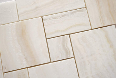 White Onyx Mini Pattern Mosaic Tile, Polished & Vein-Cut