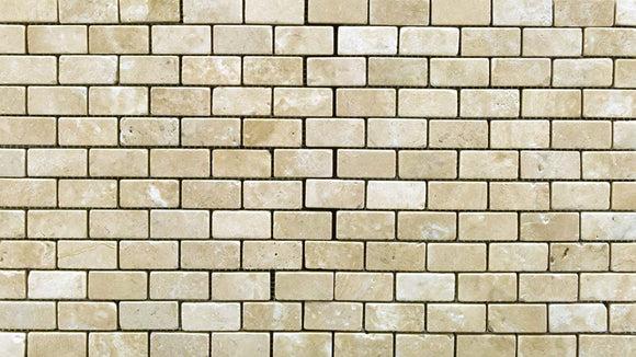 Durango Cream 1 X 2 Tumbled Travertine Brick Mosaic Tile - 6 X 6 Sample - Tilefornia