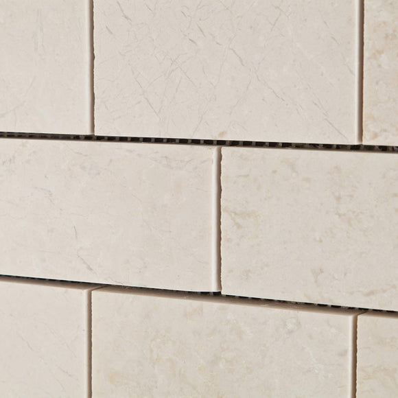 White Pearl / Botticino Marble 2 X 4 Polished Brick Mosaic Tile - Box of 5 Sheets - Tilefornia