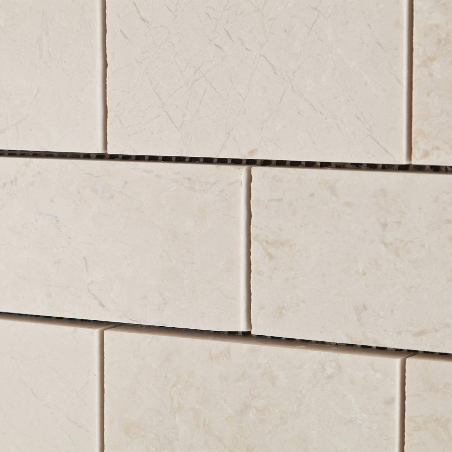 White Pearl / Botticino Marble 2 X 4 Polished Brick Mosaic Tile - 6" X 6" Sample - Tilefornia