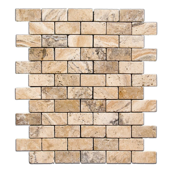 Philadelphia 2 X 4 Tumbled Travertine Brick Mosaic Tile - Box of 5 Sheets - Tilefornia