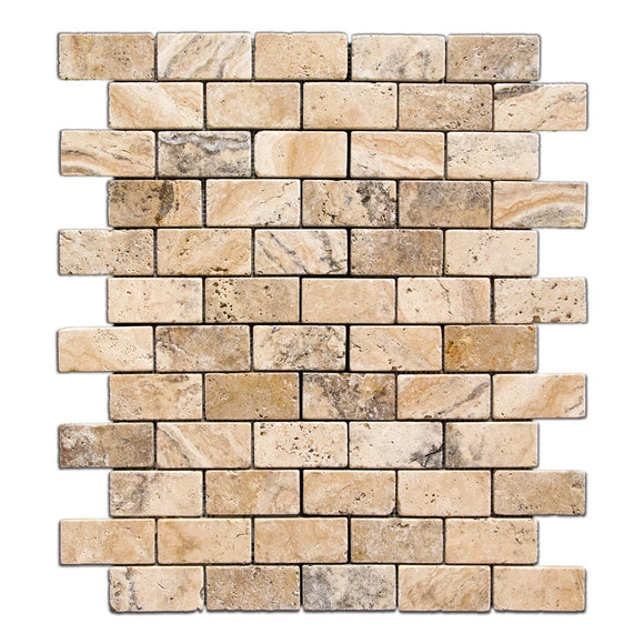 Philadelphia 2 X 4 Tumbled Travertine Brick Mosaic Tile - Lot of 50 Sheets - Tilefornia