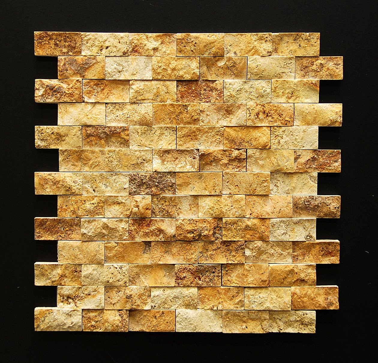 Gold/Yellow 1 X 2 Split Face Travertine Mosaic Tile - Tilefornia