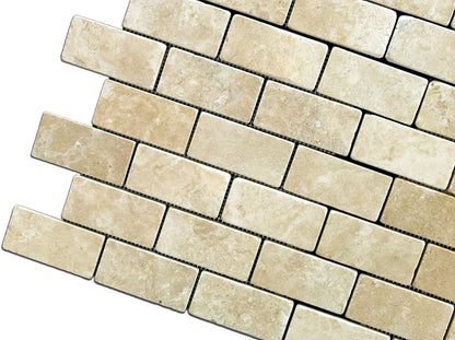 Durango Cream 2 X 4 Tumbled Travertine Brick Mosaic Tile - Box of 5 sq. ft. - Tilefornia