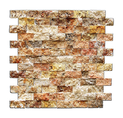Scabos Travertine Mosaic Tile 1x2, Split Face