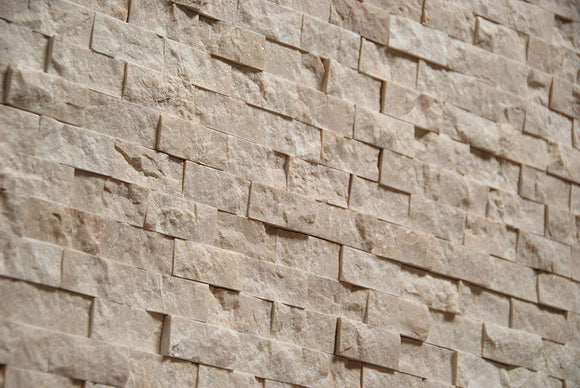 Botticino 1X2 Marble Split-Faced Mosaic Tile - Tilefornia