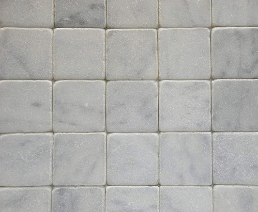 Carrara Marble Italian White Bianco Carrera 4x4 Marble Tile Tumbled - Tilefornia