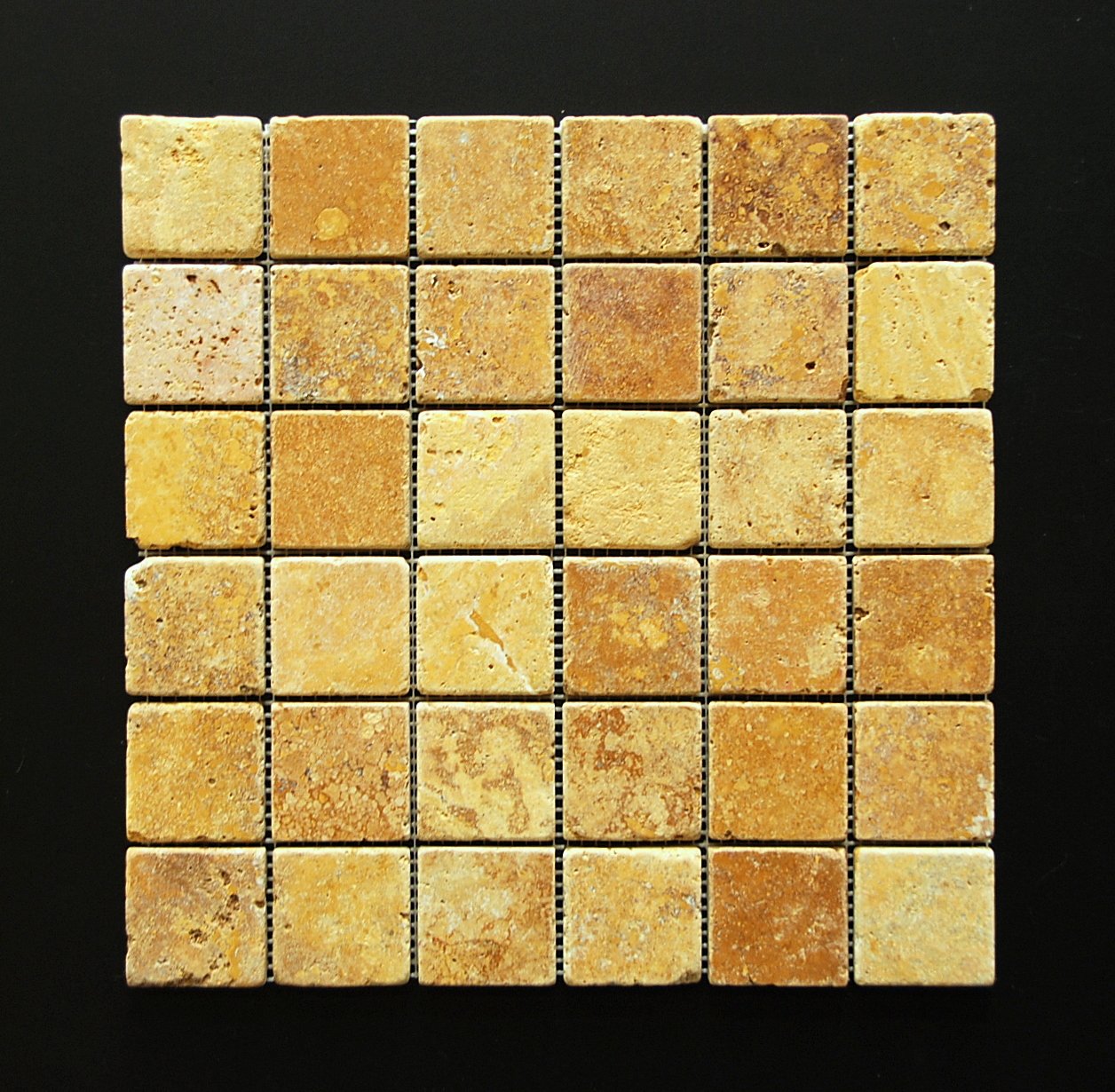 Gold/Yellow 2 X 2 Tumbled Travertine Mosaic Tile - Tilefornia