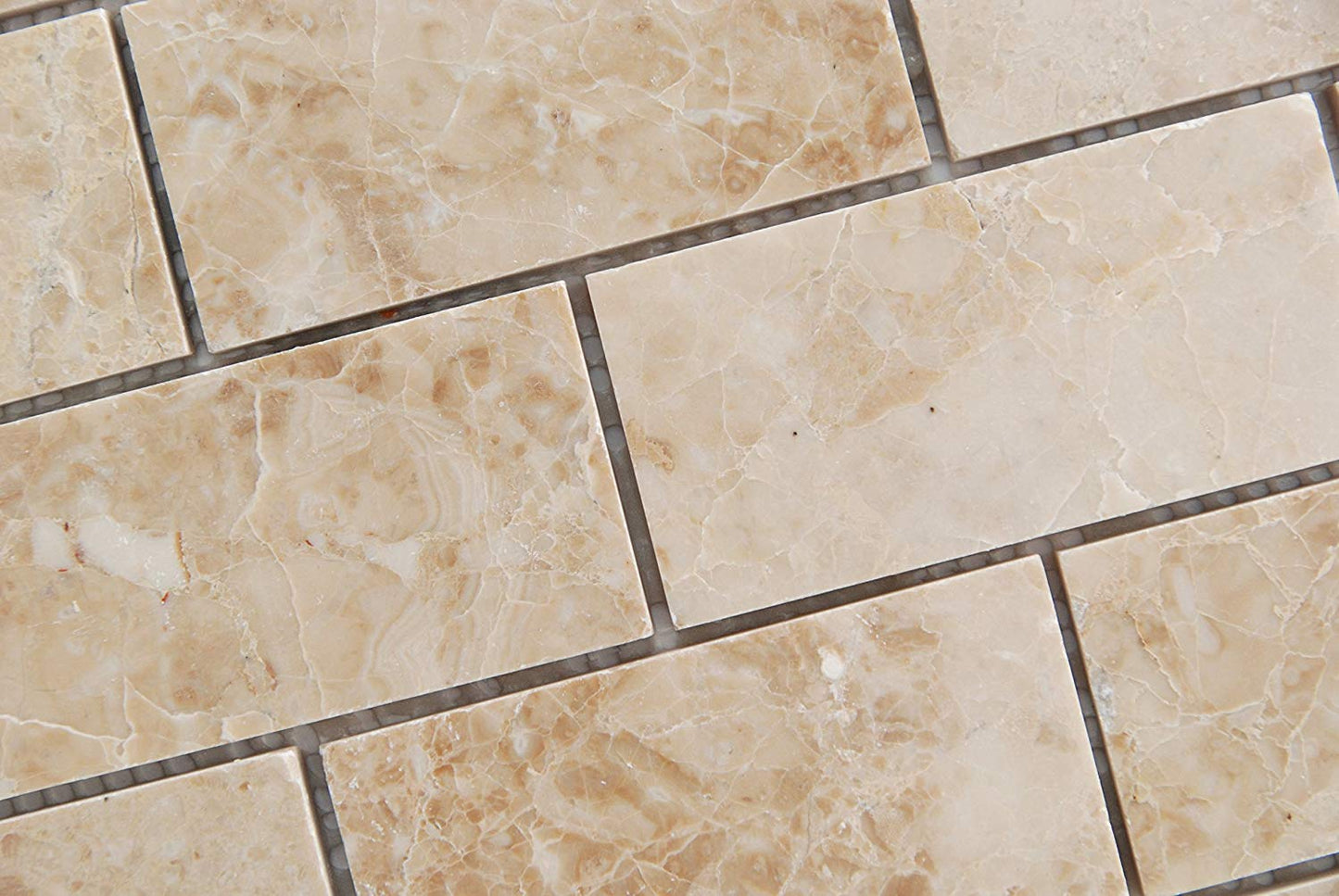 Crema Cappuccino Marble 2 X 4 Brick Polished Mosaic Tiles - Premium Quality (LOT of 50 SHEETS) - Tilefornia