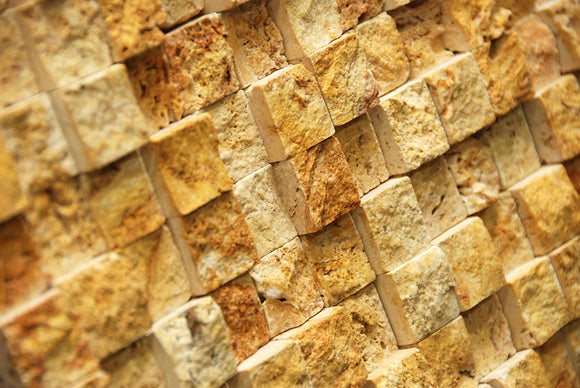 Gold/Yellow 1X1 Travertine HI-LOW Split - Face Mosaic Tiles - Tilefornia