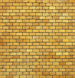 Gold/Yellow1 X 2 Tumbled Travertine Brick Mosaic Tile - Tilefornia