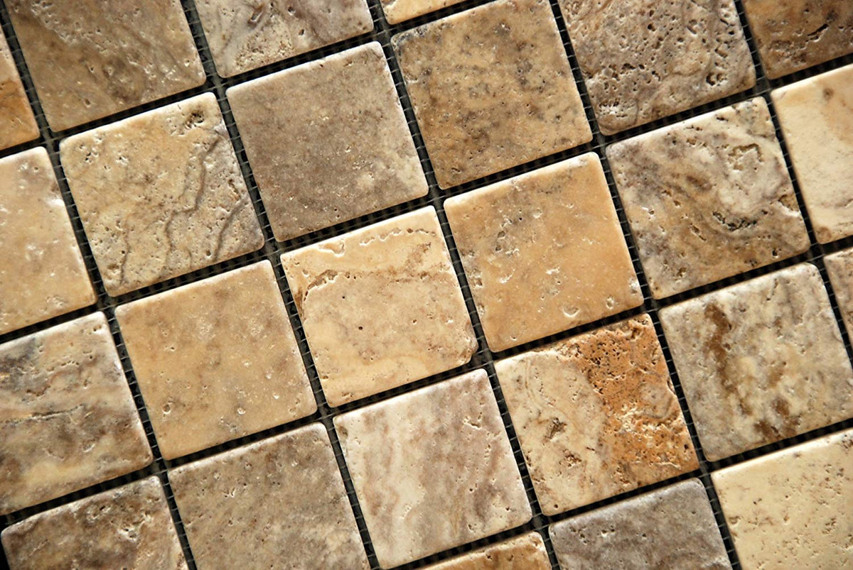 Philadelphia 2 X 2 Tumbled Travertine Mosaic Tile - Box of 5 sq. ft. - Tilefornia