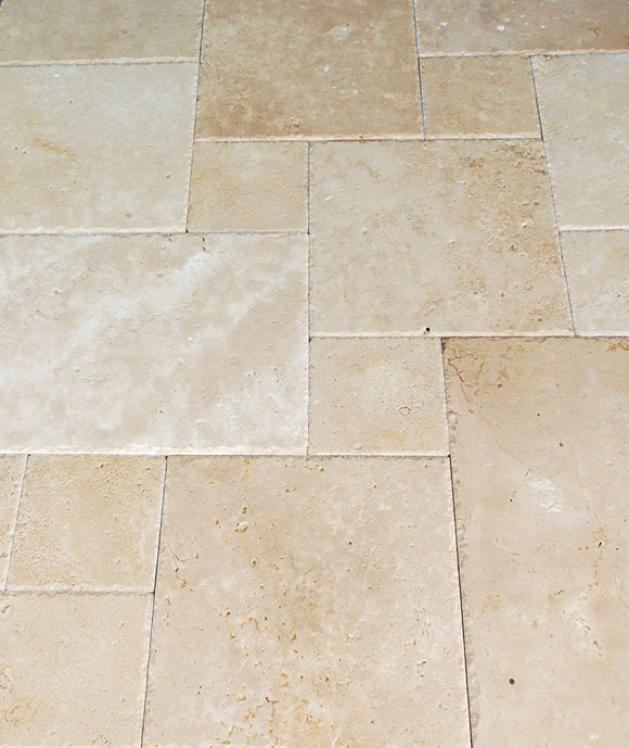 Crema Travertine Brushed and Chiseled Versailles French Pattern Premium Quality Tiles (Small Sample) - Tilefornia