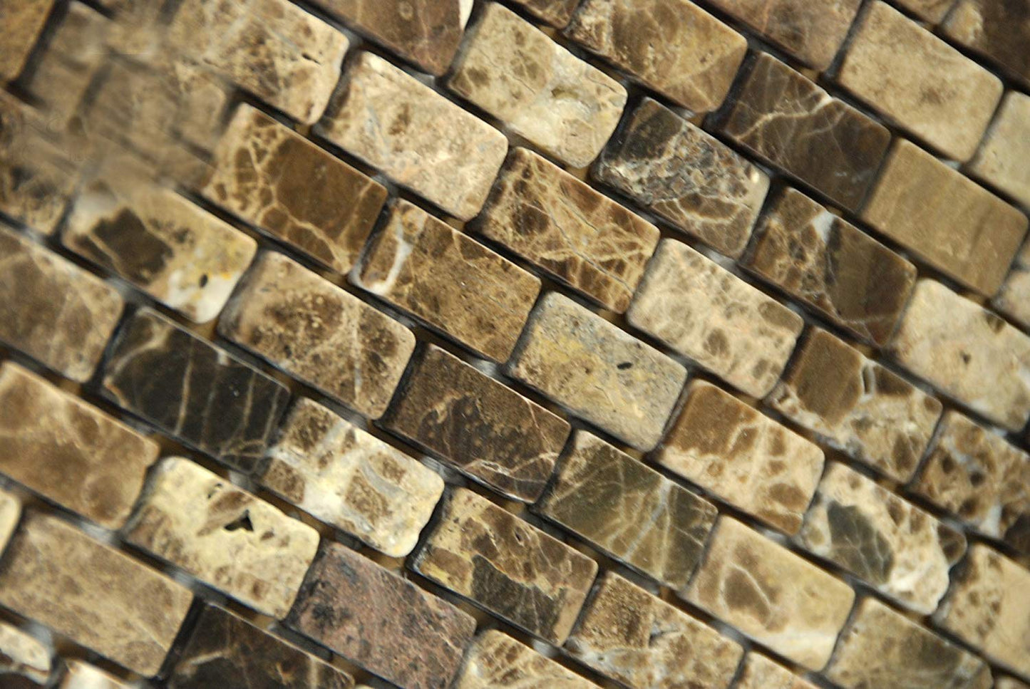 Dark Emperador 5/8" X 1 1/4" Tumbled Marble Baby Brick Mosaic Tile - Tilefornia