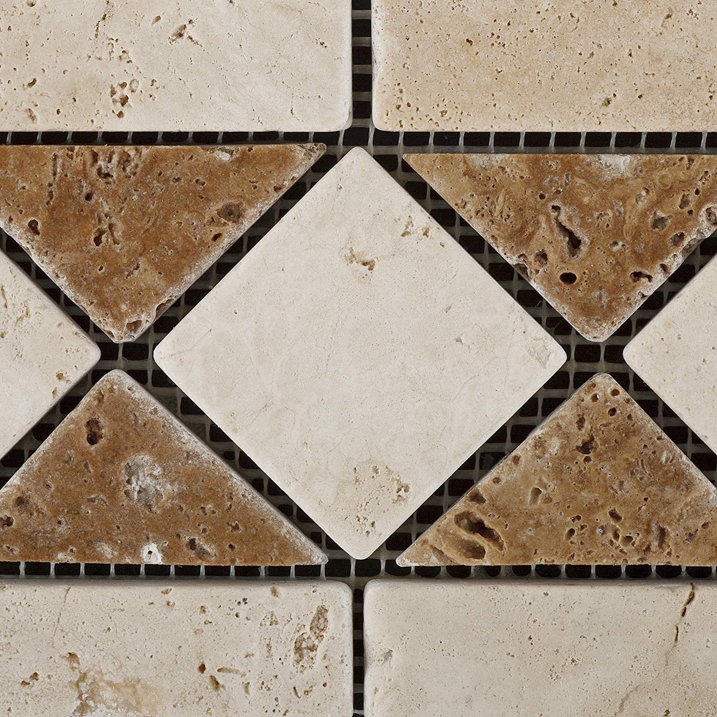 Ivory & Noce Travertine Tumbled Trojan Border / Listello - - Tilefornia