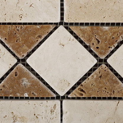 Ivory & Noce Travertine Tumbled Trojan Border / Listello - - Tilefornia