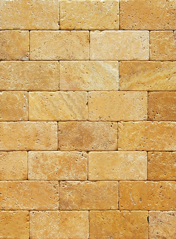 Gold (Yellow) Travertine 3 X 6 Brick Field Tile, Tumbled - Tilefornia