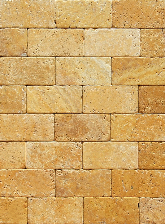 Gold (Yellow) Travertine 3 X 6 Brick Field Tile, Tumbled, 2 pcs. SAMPLE - Tilefornia