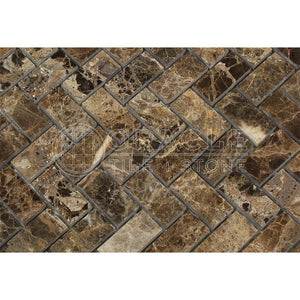 Emperador Dark Spanish Marble 1 X 2 Herringbone Mosaic Tile, Polished - Tilefornia