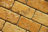 Gold/Yellow 2X4 Travertine Tumbled Brick Mosaic Tile - Tilefornia