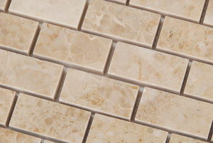 Crema Cappuccino Marble 1 X 2 Brick Polished Mosaic Tiles - Premium Quality (LOT of 5 SHEETS) - Tilefornia