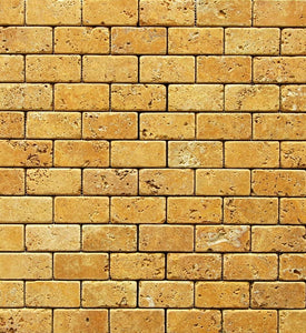 Gold/Yellow 2X4 Travertine Tumbled Brick Mosaic Tile - Tilefornia