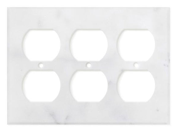 Tilefornia Carrara White Marble Triple Duplex Switch Plate Polished/Honed - Tilefornia