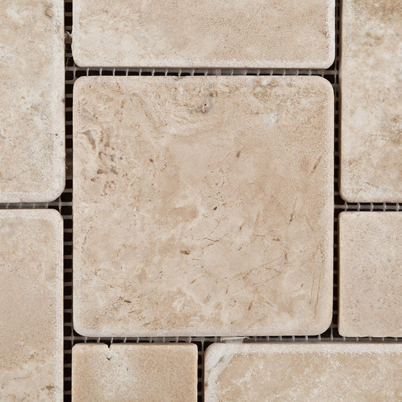 Durango Cream (Paredon) Travertine Tumbled OPUS Mini-Pattern Mosaic Tile - Lot of 50 Sheets - Tilefornia