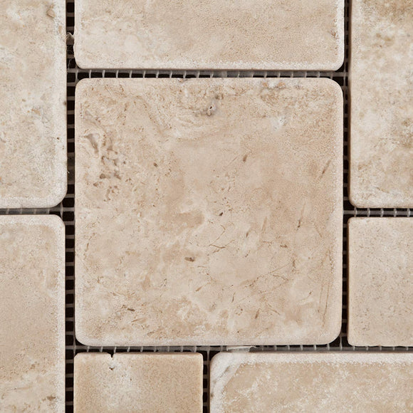 Durango Cream (Paredon) Travertine Tumbled OPUS Mini-Pattern Mosaic Tile - Sample Piece - Tilefornia