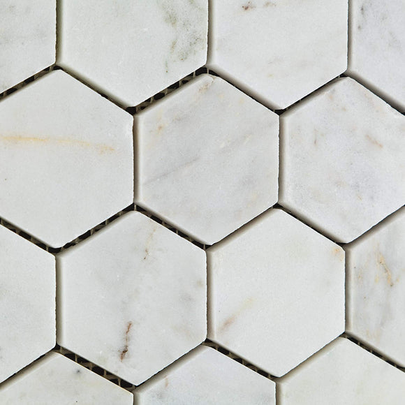 Bianco Venatino Carrara White Carrera Marble Honed 2 inch (2 X 2) Hexagon Mosaic Tile - Lot of 50 Sheets - Tilefornia