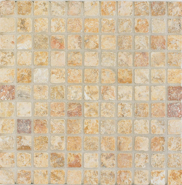 Arizona Tile 12 by 12-Inch Mosaic made from 1 by 1-Inch Tumbled Travertine Tiles, Scabos, 10-Pack - Tilefornia