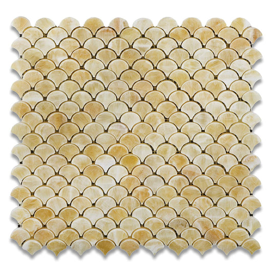 Honey Onyx Fan Mosaic Tile, Polished - 6" X 6" Sample - Tilefornia
