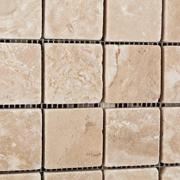 Durango Cream (Paredon) Travertine 2 X 2 Tumbled Mosaic Tile - Box of 5 Sheets - Tilefornia