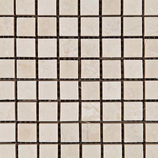 White Pearl / Botticino Marble 5/8 X 5/8 Polished Mosaic Tile - Box of 5 Sheets - Tilefornia