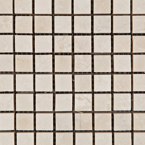 White Pearl / Botticino Marble 5/8 X 5/8 Polished Mosaic Tile - Lot of 50 Sheets - Tilefornia