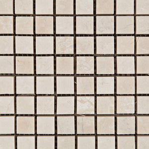 White Pearl / Botticino Marble 5/8 X 5/8 Polished Mosaic Tile - 6" X 6" Sample - Tilefornia