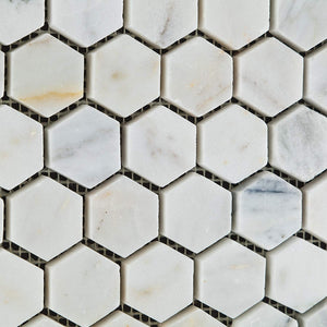 Carrara Marble Bianco Venatino (White Carrera) 1.25" Hexagon Mosaic Tile HONED - Tilefornia