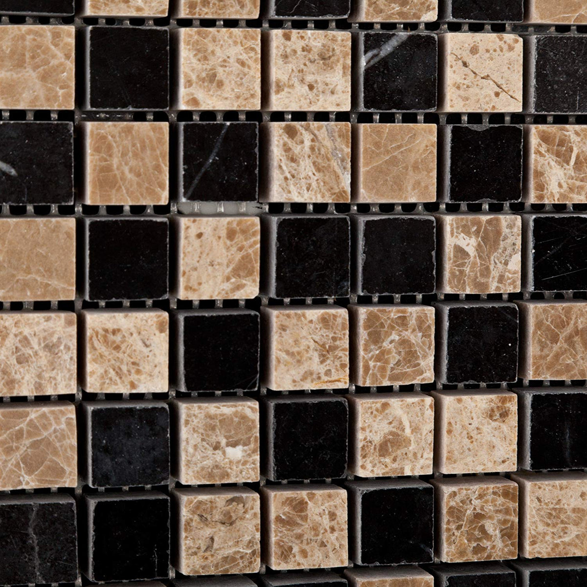 Emperador Light (Cedar) & Negro Marquina (Black) Marble 5/8 X 5/8 Polished Calabria Mixed Mosaic Tile - 6" X 6" Sample - Tilefornia