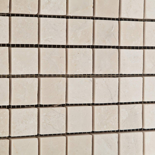 White Pearl / Botticino Marble 1 X 1 Polished Mosaic Tile - Lot of 50 Sheets - Tilefornia