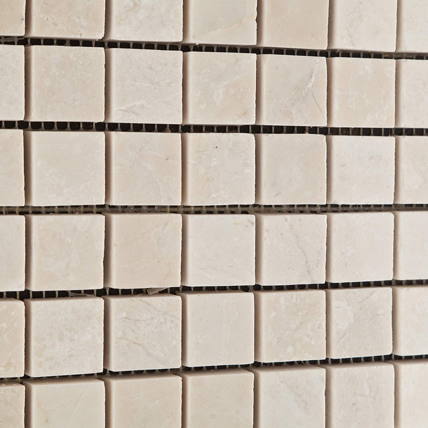 White Pearl / Botticino Marble 1 X 1 Polished Mosaic Tile - Box of 5 Sheets - Tilefornia