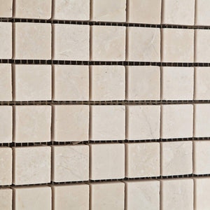 White Pearl / Botticino Marble 1 X 1 Polished Mosaic Tile - 6" X 6" Sample - Tilefornia