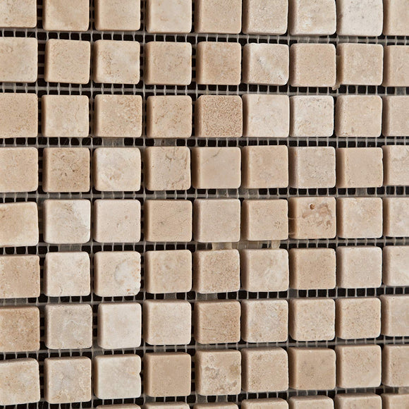 Durango Cream (Paredon) Travertine 5/8 X 5/8 Tumbled Mosaic Tile - Box of 5 Sheets - Tilefornia