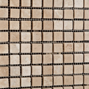 Durango Cream (Paredon) Travertine 5/8 X 5/8 Tumbled Mosaic Tile - Sample Piece - Tilefornia