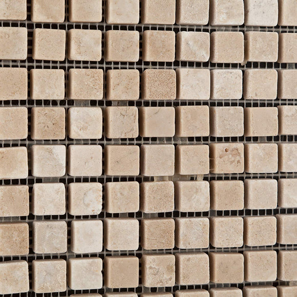 Durango Cream (Paredon) Travertine 5/8 X 5/8 Tumbled Mosaic Tile - Sample Piece - Tilefornia