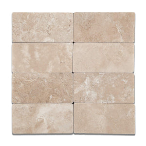 Durango Cream (Paredon) Travertine 3 X 6 Subway Field Tile, Tumbled - 2-pcs. Sample Set - Tilefornia